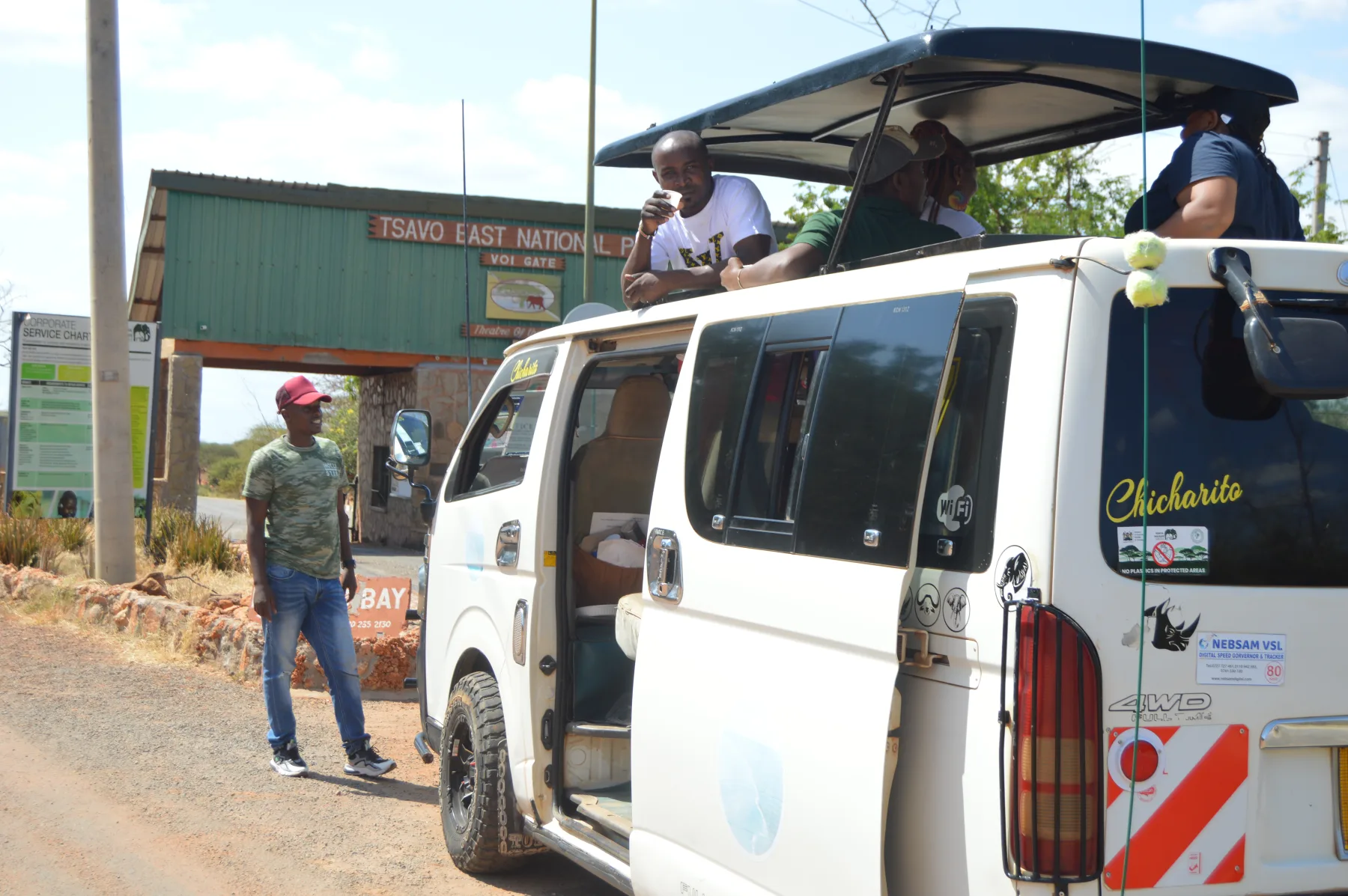 Funke Adventures safari van at the Tsavo East National Park Voi gate